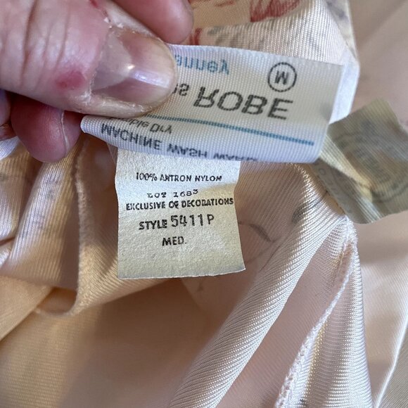 80s Vintage Deadstock JCPenney Pink Floral Nylon Midi Nightie and Robe Set M - Picture 8 of 8